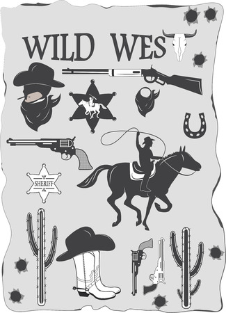 Set of wild west cowboy designed elementsのイラスト素材