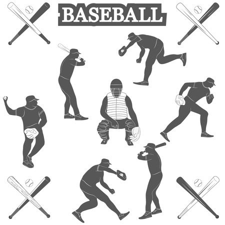 baseball silhouettes on the white background. Vector Illustrationのイラスト素材