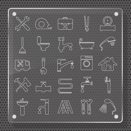plumbing objects and tools icons - vector icon setのイラスト素材