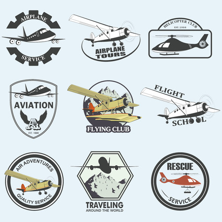 Set of vintage retro aeronautics flight badges and labelsのイラスト素材