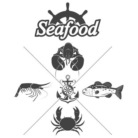 Set seafood symbols on a white backgroundのイラスト素材