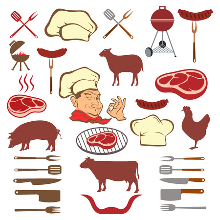 Meat and set of tools. Vector Illustrationのイラスト素材