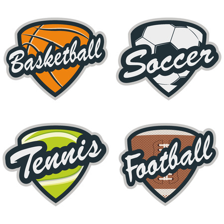 Set of Baseball, Tennis, Soccer, Basketball and Football Badgesのイラスト素材