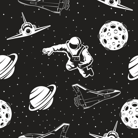 Space seamless pattern. Black and white version.のイラスト素材