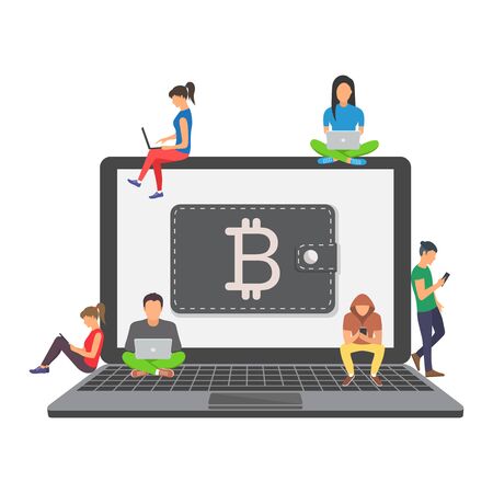 Flat modern design concept of cryptocurrency technology, bitcoin exchange, bitcoin miningのイラスト素材