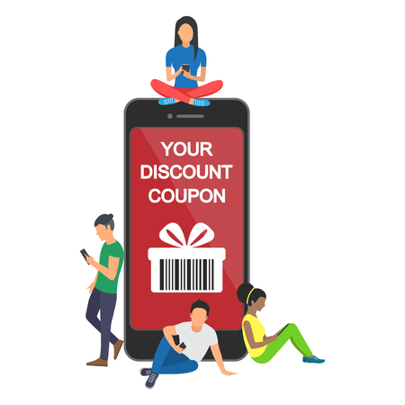 Vector illustration of young people using mobile gadgetsのイラスト素材