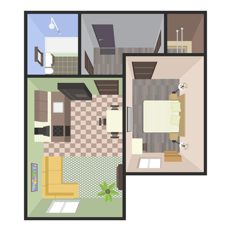 Architectural Color Floor Plan. Bedrooms Apartmentのイラスト素材