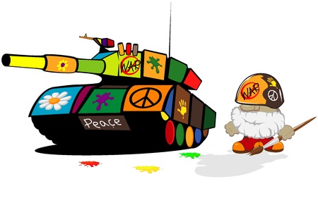 funny cartoon soldier and painted tankのイラスト素材