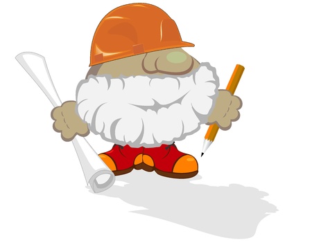 funny cartoon builder in helmet and with draftsのイラスト素材