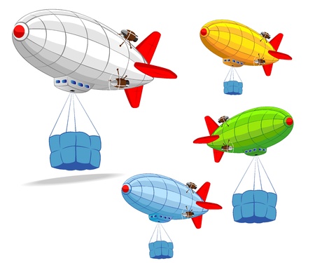 set of flying dirigibles with cargoのイラスト素材