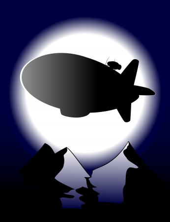 flying zeppelin in moon nightのイラスト素材