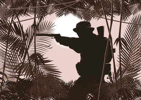 illustration of soldier in jungle forest. のイラスト素材