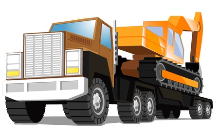big truck delivers an excavatorのイラスト素材