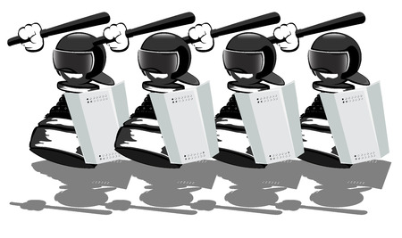 abstract illustration of riot police with batons and shields  vector 4のイラスト素材