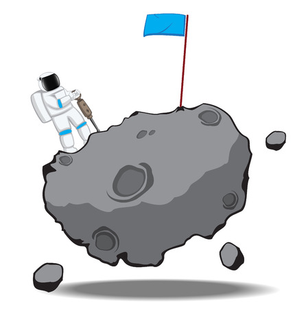 astronaut extracts minerals on an asteroid. vector illustrationのイラスト素材