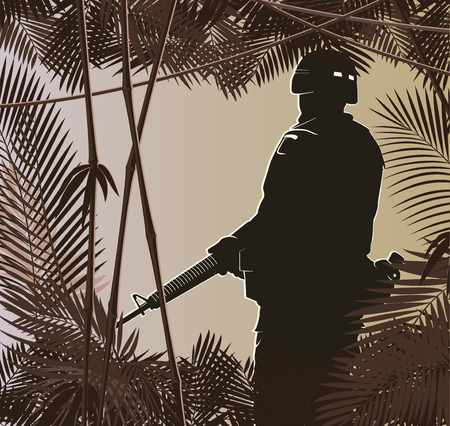 illustration of soldier in jungle forest. vector 3のイラスト素材