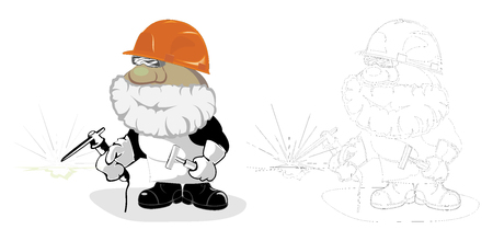 cartoon worker coloring book page.のイラスト素材