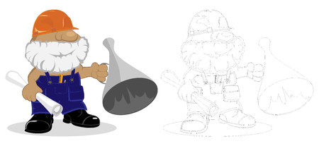 cartoon worker coloring book page. のイラスト素材
