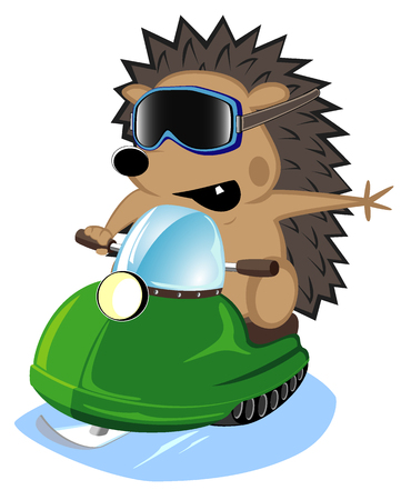image of funny hedgehog on snowmobile. vector illustration 2のイラスト素材