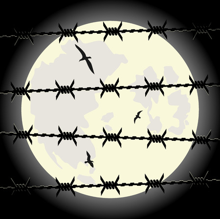 lunar sky through the barbed wire.のイラスト素材