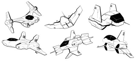 Set of battle spaceships. space armed forces. futuristic vehicles. vector illustrationのイラスト素材