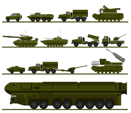 set of armed forces units. vector illustration of military vehiclesのイラスト素材