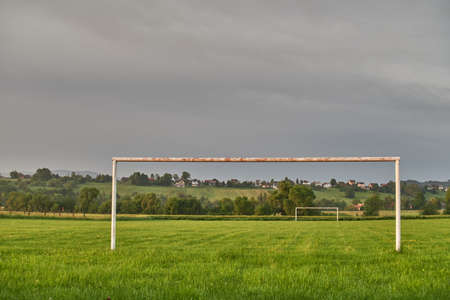 Abandoned field in the morning fogの写真素材
