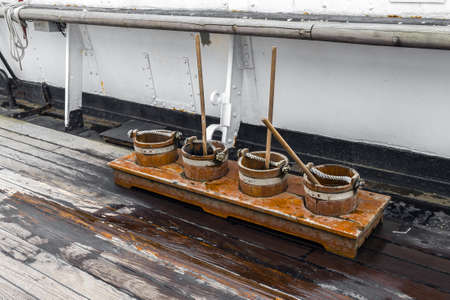 Broom barrels on board the shipの写真素材