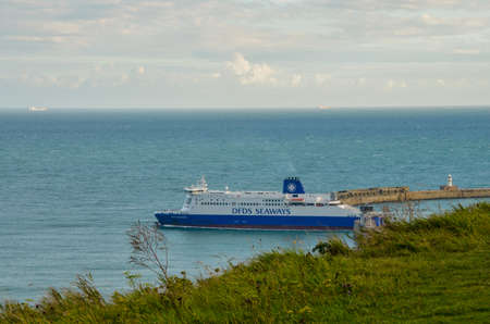 Ferryboat entering Dover Port. High angle view from Dover Cliffs.のeditorial素材