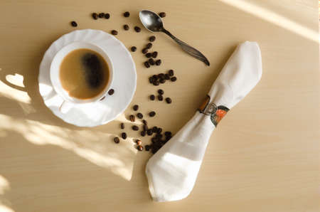 A cup of hot and aromatic coffee.の写真素材