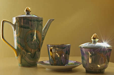 Kettle, cup and sugar bowl for making coffee or tea.の写真素材