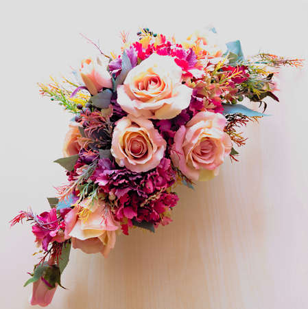 Colorful bouquet of artificial flowers.の写真素材