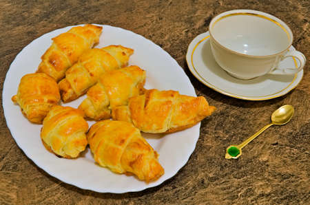 Warm croissants ready to eat.の写真素材