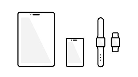 Tablet, mobile phone and smartwatches. Set of various simple monotone illustrations.のイラスト素材