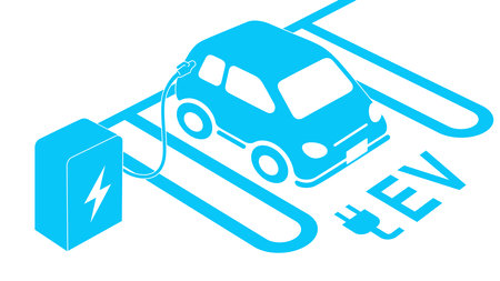Electric vehicle charging station illustrationのイラスト素材