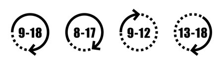 Clock icon set. From start time to end time of office work. Four types clock icons.のイラスト素材