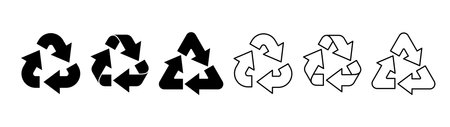 Three arrows triangle rotation. Circulation and recycling concept. Solid icon and outline icon.のイラスト素材