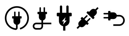 Power plug icon set. Various five types of monochrome icons.のイラスト素材