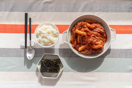 Korean food steamed ribs and steamed riceの写真素材