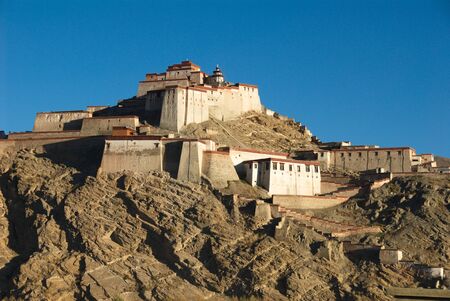 Fort dominates Gyantse, seen from the Pelkor monasteryの写真素材