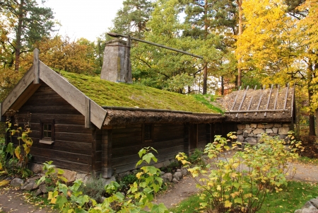 Hornborga cottage, representing the house of the poor, In Skansen open air museumのeditorial素材