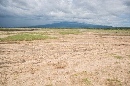 Mt  Oldeani from the shores of lake Eyasaの写真素材