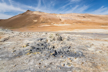 Namafjal and mineral deposts of mud pots of Hverirの写真素材