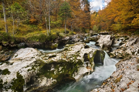 Mostnica river gorge in autumnの写真素材