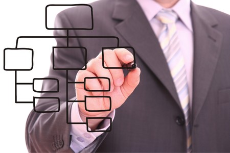 Men drawing a black process diagramの写真素材