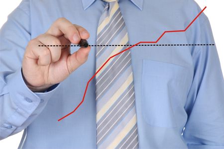 Businessman hand showing graphの写真素材