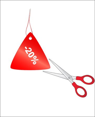 Scissors cutting red price tag, in halfのイラスト素材