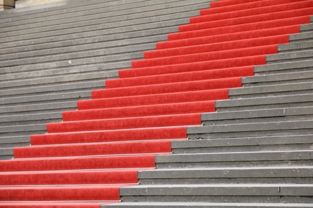 Red carpet on stairs の写真素材