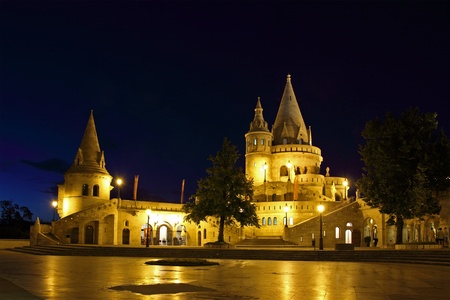 Fishermen Bastion by night in Budapestのeditorial素材