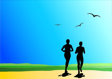 Two runner on nature, holiday sport background のイラスト素材